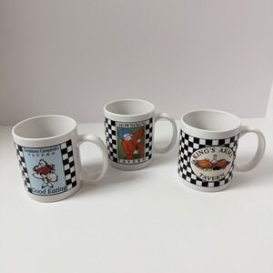Colonial Williamsburg Tavern Mugs Set of 3 Black White Checkered Coffee Cups
